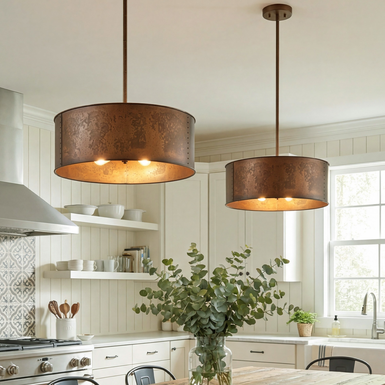 Retro Black Iron Drum Hanging Lamp | Rustic Antique Bronze Round